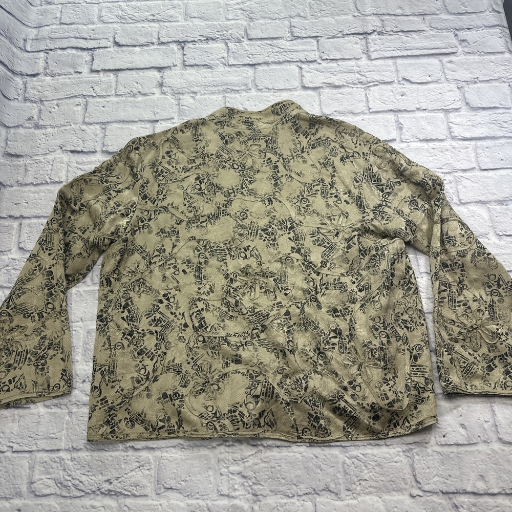 Chicos Silk Linen Open Front Jacket Size 2 Large Beige Black Abstract Floral Art - Picture 10 of 10